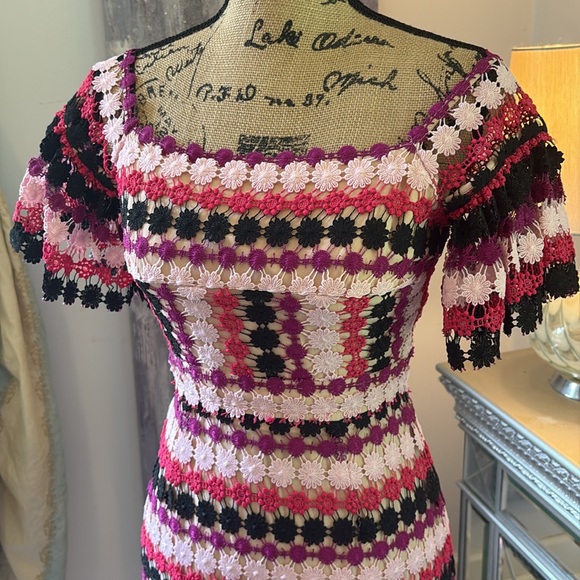 AIJEK designer purple pink black crochet fall wedding guest dress XS 0 1 2 - Picture 2 of 7